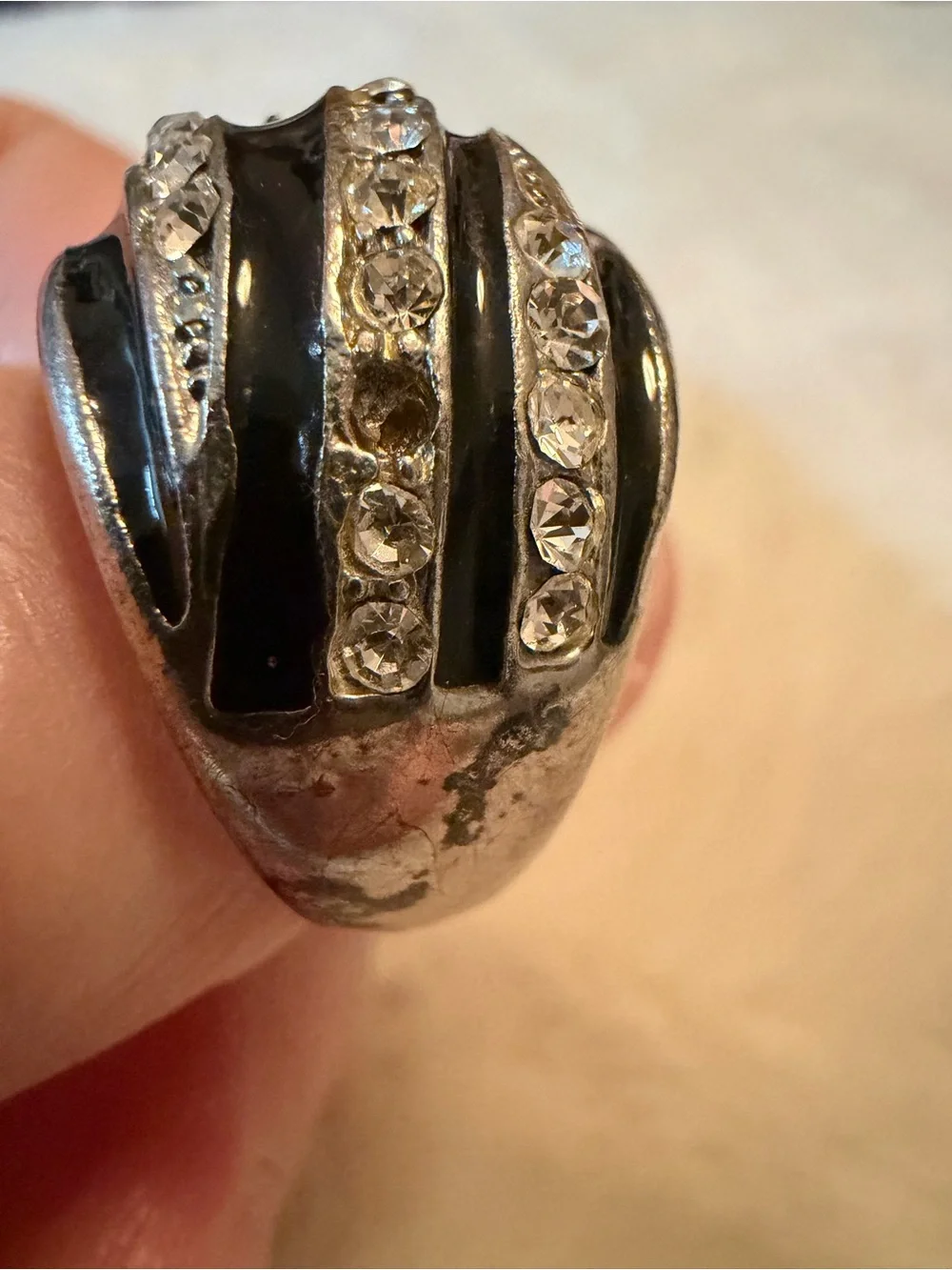 Statement Black & Silver Crystal Dome Ring